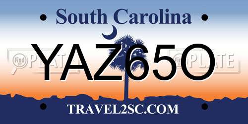 YAZ65O South Carolina License Plate