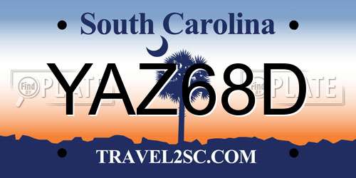 YAZ68D South Carolina License Plate