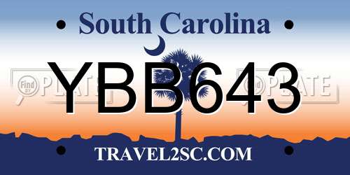 YBB643 South Carolina License Plate