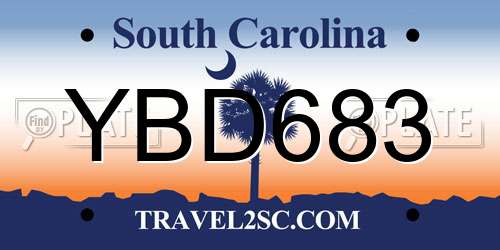 YBD683 South Carolina License Plate