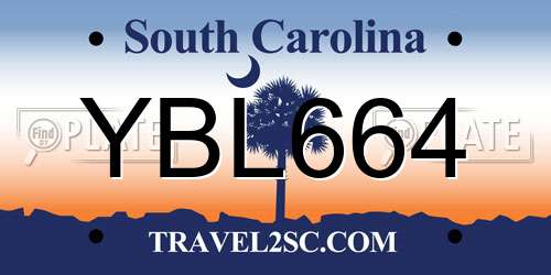 YBL664 South Carolina License Plate