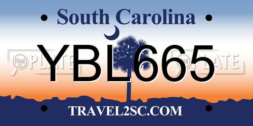 YBL665 South Carolina License Plate