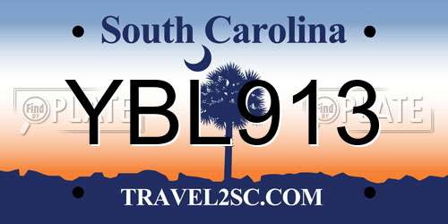 YBL913 South Carolina License Plate