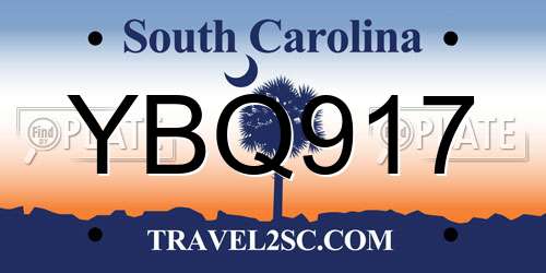 YBQ917 South Carolina License Plate