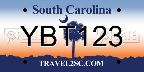 YBT123 South Carolina License Plate