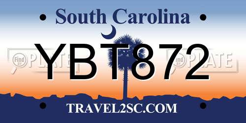YBT872 South Carolina License Plate