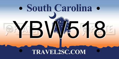 YBW518 South Carolina License Plate
