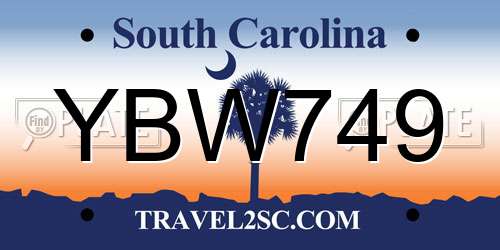 YBW749 South Carolina License Plate