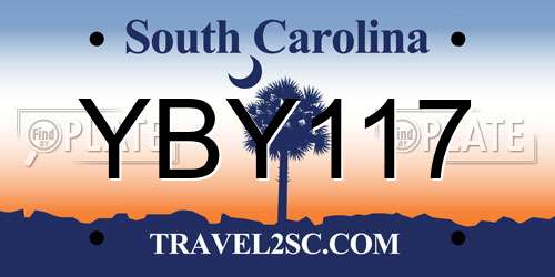 YBY117 South Carolina License Plate