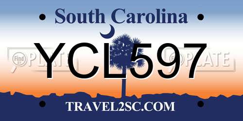 YCL597 South Carolina License Plate