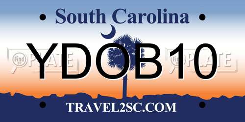 YDOB10 South Carolina License Plate