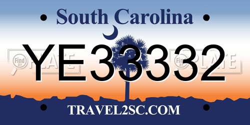 YE33332 South Carolina License Plate