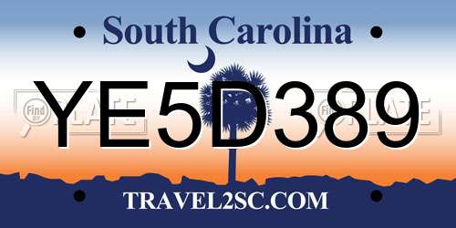 YE5D389 South Carolina License Plate