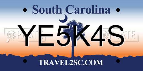 YE5K4S South Carolina License Plate
