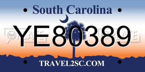 YE80389 South Carolina License Plate