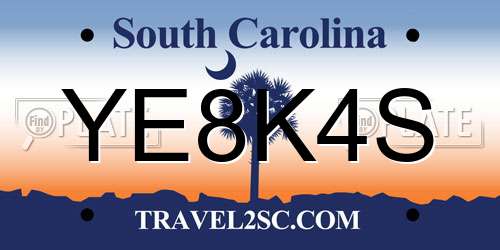 YE8K4S South Carolina License Plate