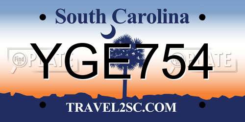 YGE754 South Carolina License Plate