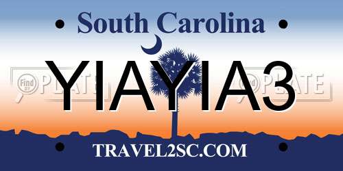 YIAYIA3 South Carolina License Plate