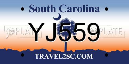 YJ559 South Carolina License Plate
