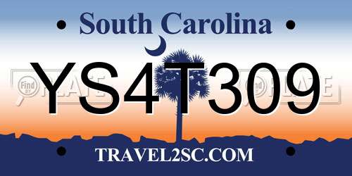 YS4T309 South Carolina License Plate