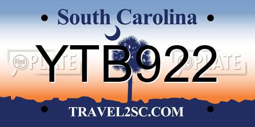 YTB922 South Carolina License Plate