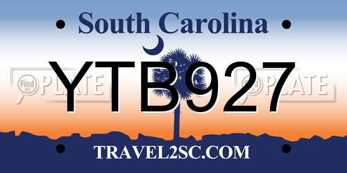 YTB927 South Carolina License Plate