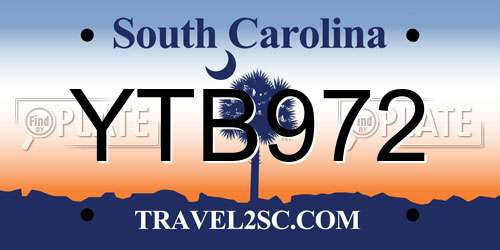 YTB972 South Carolina License Plate