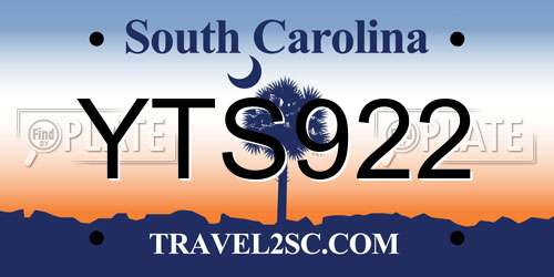 YTS922 South Carolina License Plate