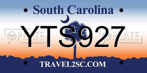 YTS927 South Carolina License Plate
