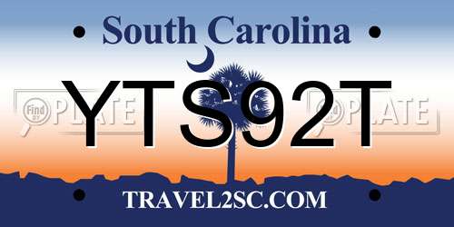 YTS92T South Carolina License Plate