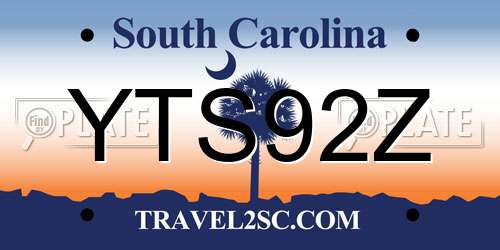 YTS92Z South Carolina License Plate