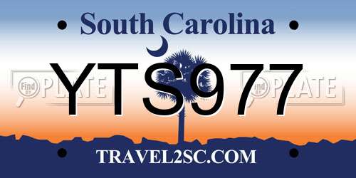 YTS977 South Carolina License Plate