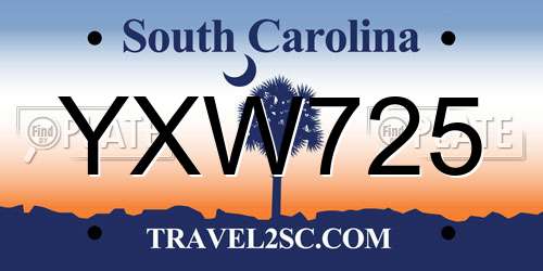 YXW725 South Carolina License Plate