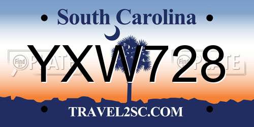 YXW728 South Carolina License Plate