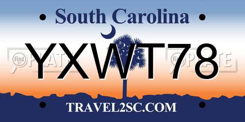 YXWT78 South Carolina License Plate