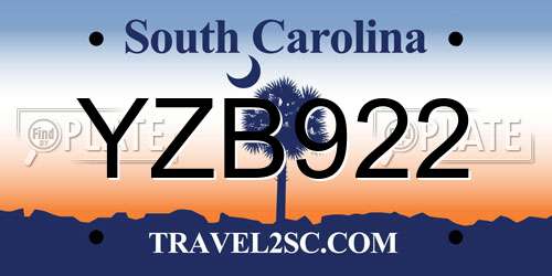 YZB922 South Carolina License Plate
