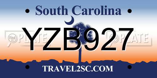 YZB927 South Carolina License Plate
