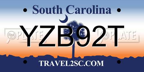 YZB92T South Carolina License Plate