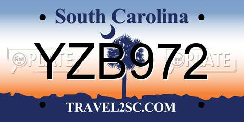 YZB972 South Carolina License Plate