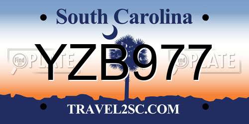 YZB977 South Carolina License Plate