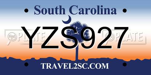 YZS927 South Carolina License Plate