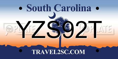 YZS92T South Carolina License Plate