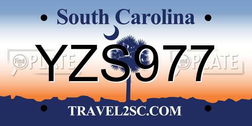 YZS977 South Carolina License Plate