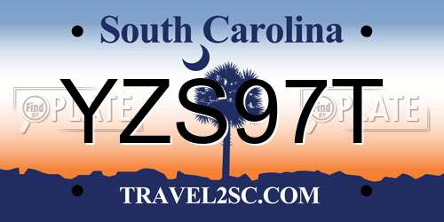 YZS97T South Carolina License Plate