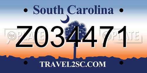 Z034471 South Carolina License Plate