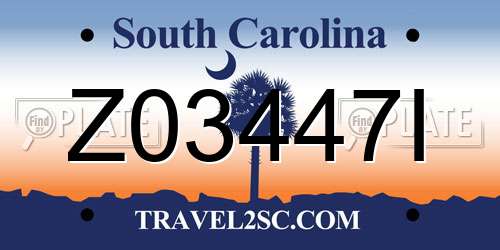 Z03447I South Carolina License Plate