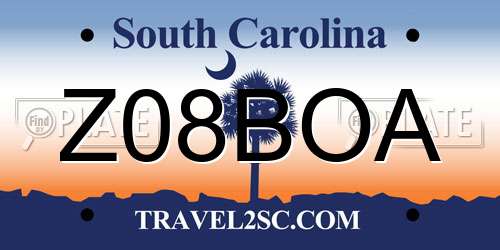 Z08BOA South Carolina License Plate
