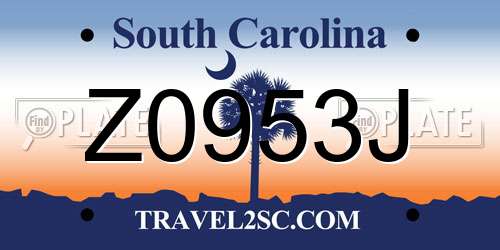 Z0953J South Carolina License Plate
