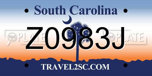 Z0983J South Carolina License Plate