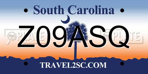 Z09ASQ South Carolina License Plate